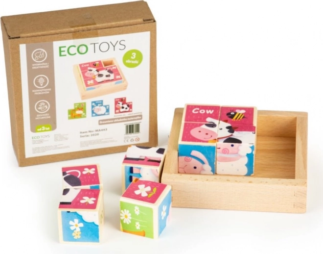 Træklodser med dyr ECOTOYS, 8 klodser