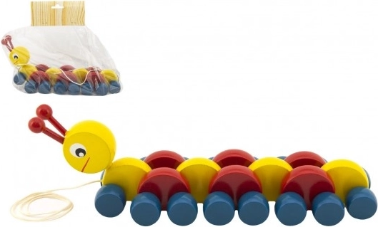 Farverig træ-­trækhund/caterpillar 27 cm