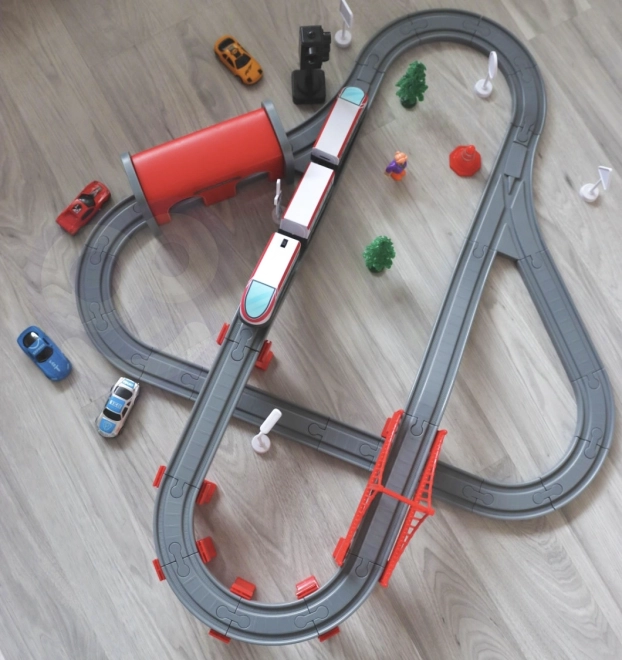 Elektrisk togbane med bro og tunnel