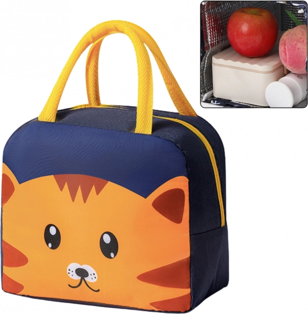 Termo-isoleret frokosttaske med kattemotiv blå 23 cm