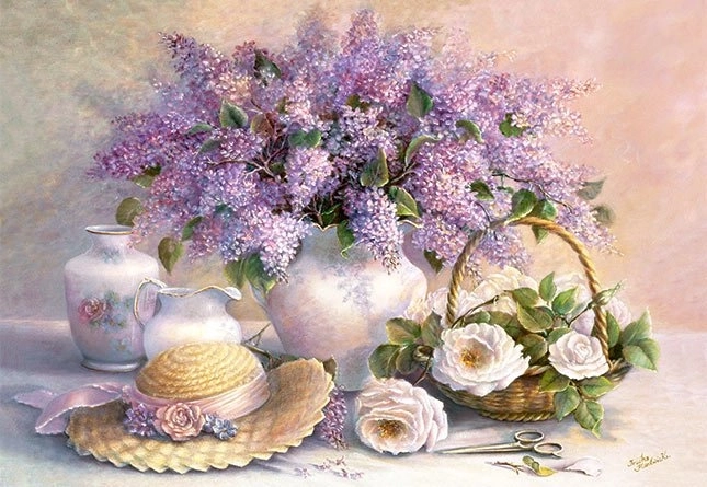 Puslespil blomster – syrener og roser 1000 brikker