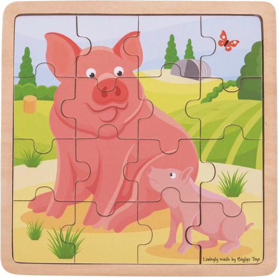Træpuslespil BIGJIGS TOYS – gris med pattegris, 16 brikker