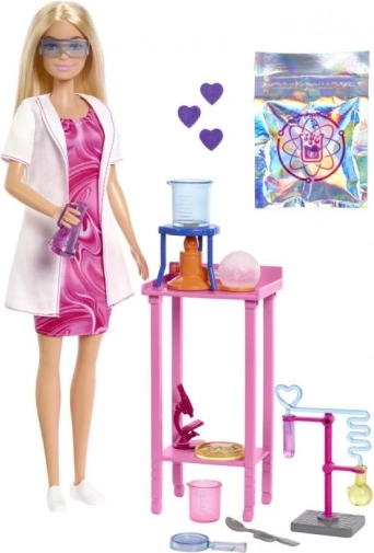 Barbie-dukke som videnskabskvinde med laboratoriesæt