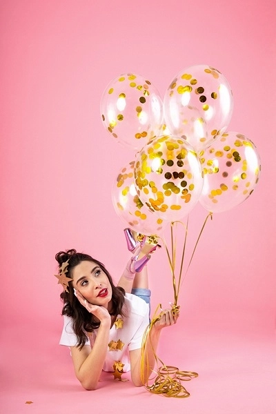 Gennemsigtige balloner med guld konfetti 30 cm - 6 stykker