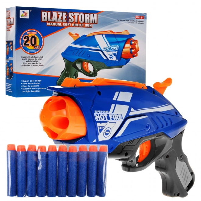 Manuel pistol til børn 6+ Blaze Storm Fjedermekanisme + 20 lange skumkugler