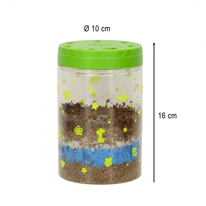 Terrarium til plantning med LED-lampe og dinosaurer