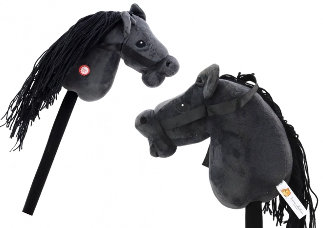Plys hestehoved på stok Hobby Horse Langhåret Sort Lyde