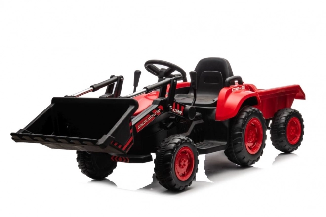Børnerød traktor med genopladeligt batteri og skovl