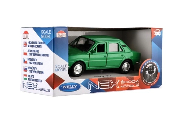 Auto Welly Škoda 105L metal/plast 11cm 1:34-39 på fri hjul 4 farver i æske 15x7x7cm