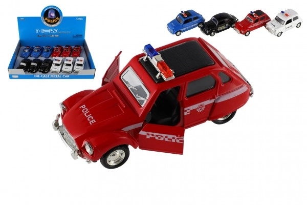 Autopolitibil retro 11cm metal/plast med tilbagegående træk på batteri med lys 4 typer