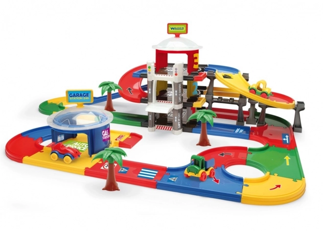 Mega garage 3 etager plast 7,4m + 3 biler i æske 79x53x14cm Wader