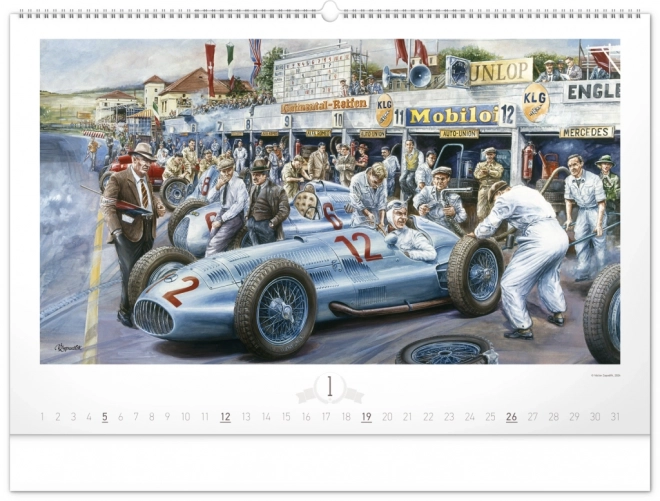 NOTIQUE Vægkalender Oldtimers – Václav Zapadlík 2025, 64 x 42 cm