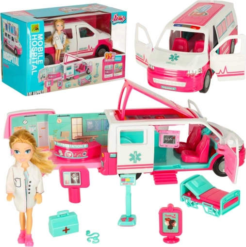Mobil ambulant hospital med dukke og tilbehør