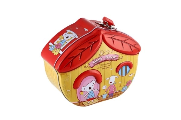 Sparebøsse hus blik med lås 16x8cm - 1stk