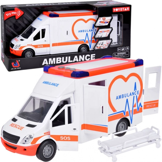 Interaktiv ambulance med åbningsbare døre og lys- og lydeffekter