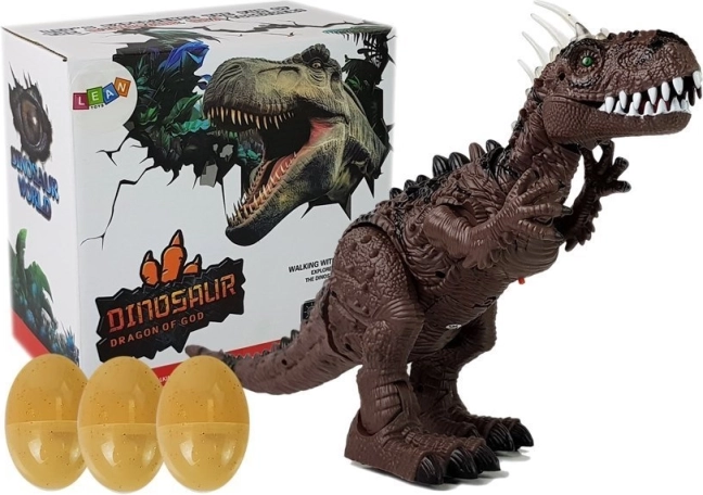 Brun batteridrevet dinosaur med lys, lyd, projektor og æglægning