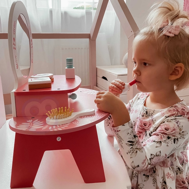 Lyserød trætoiletbord med spejl Tooky Toy