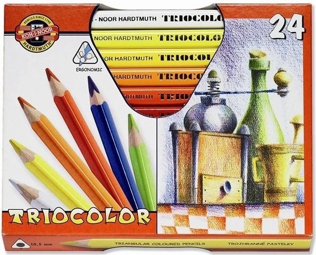 Trekantede, kraftige farveblyanter KOH‑I‑NOOR Triocolor 24 stk.