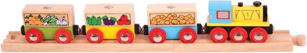 Bigjigs Rail godstog med grøntsager og skinner