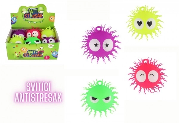 Fuzzy antistress klemmebold silikone 14 cm med lys 4 farver i pose 6 stk i boks
