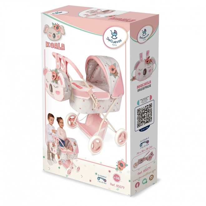 DeCuevas 85079 Foldbar Dukkevogn med Rygsæk KOALA 2024 - 60 cm