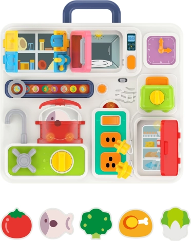 woopie baby montessori køkken-manipulationspanel med lyde, lys og ur