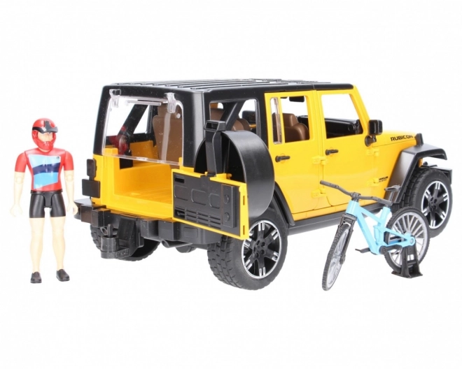 Bruder Jeep Wrangler Rubicon med cyklist og cykel