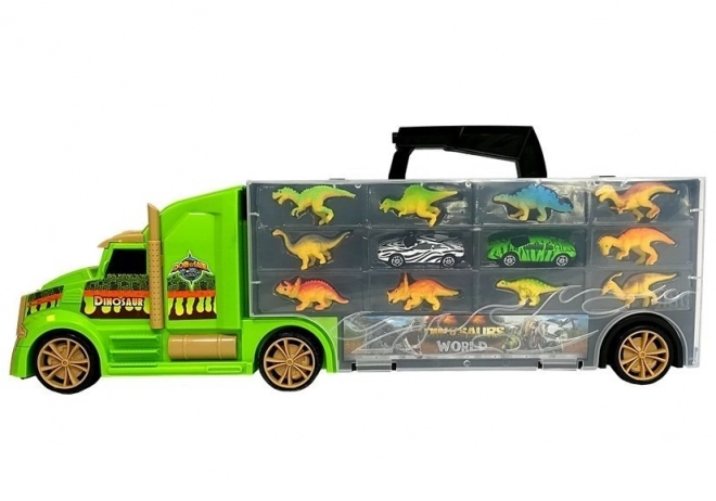 Kuffert Truck Transporter Sorteringsmaskine med dinosaurer grøn