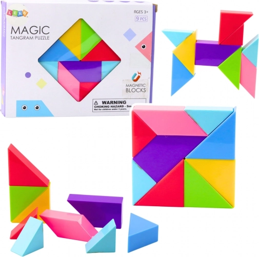 Magnetiske tangram-klodser – farverig puslespilsleg, 9 dele