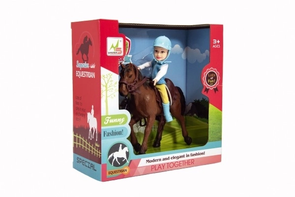 Hest + dukke/ridder jockey plast 20cm i kasse 23x23x9,5cm