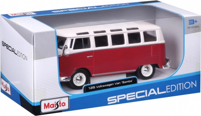 metalmodel Volkswagen Samba hvid‑rød 1:25