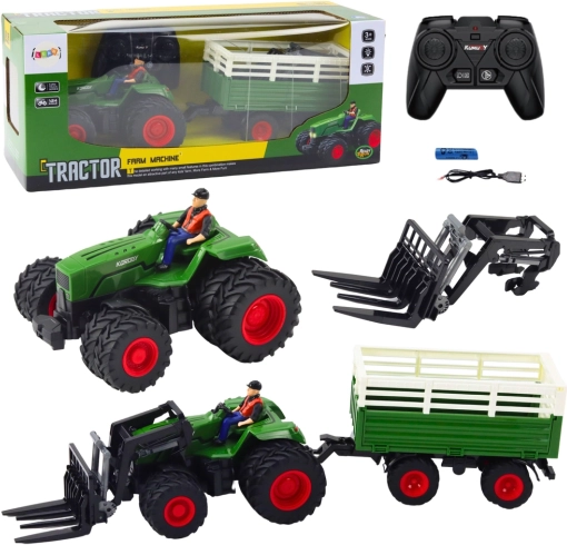 Fjernstyret traktor med trailer og gafler