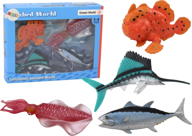 Sæt med havdyr Oceaniske fisk Blæksprutte 4 stk.