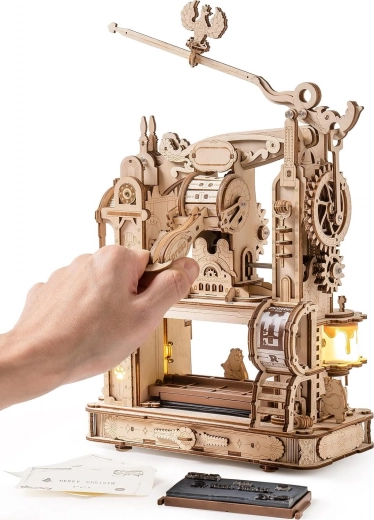 Robotime ROKR lysende træ 3D‑puslespil – klassisk trykpresse (303 dele)