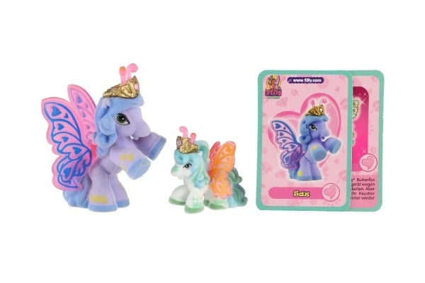 Filly Butterfly familie figurer 2 stk. plys med tilbehør mix af varianter på kort 17x16,5cm