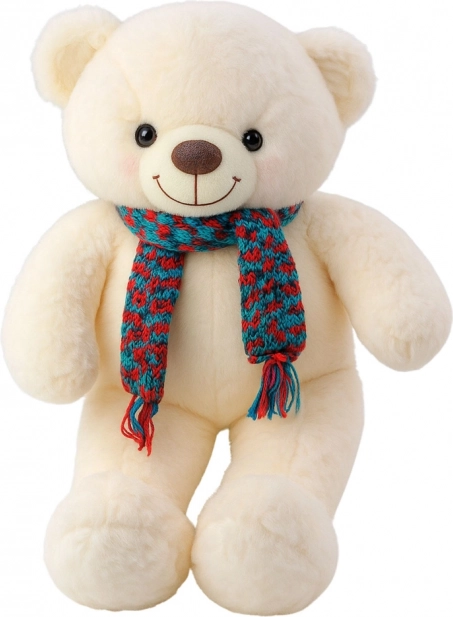Plys­bamse med farverigt tørklæde hvid 55 cm