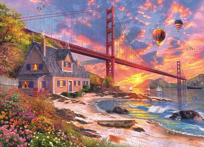 Puslespil solnedgang over Golden Gate 1000 brikker