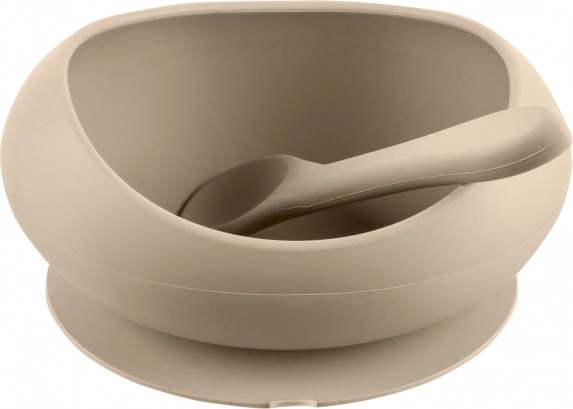 Silikoneskål med forhøjede kanter og sugekop, Sand Beige