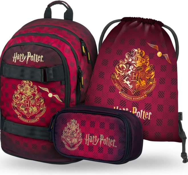 Skolesæt BAAGL Harry Potter Hogwarts – rygsæk, penalhus og gympose, vinrød