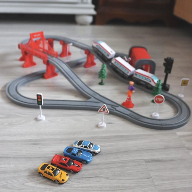 Elektrisk togbane med bro og tunnel
