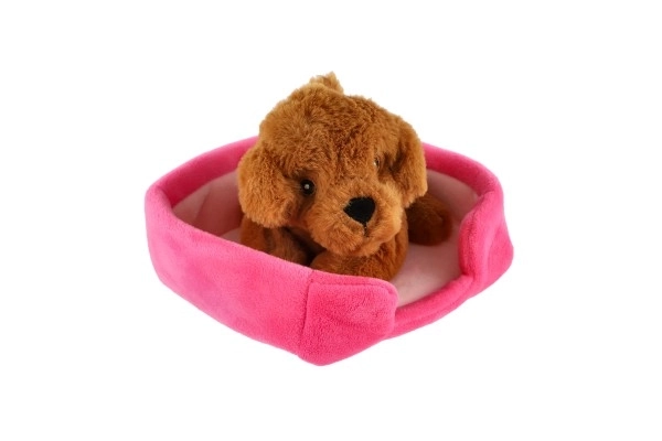 Lille hund i rede plys 4 farver 22x24cm 24m+