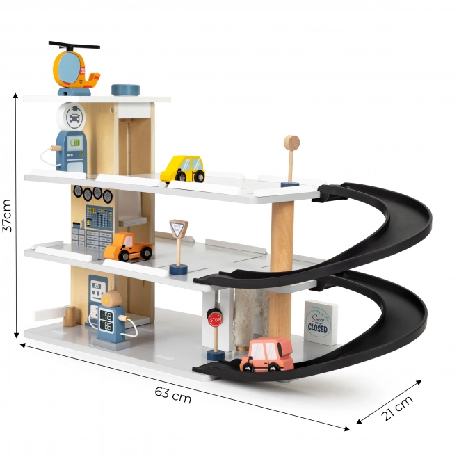 Trægarage med elevator og biler ECOTOYS