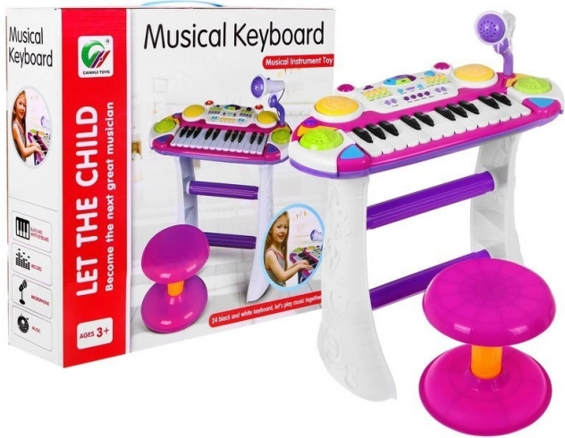 Rosa sæt med keyboard, trommer og mikrofon til børn 3+ med lys og lyde