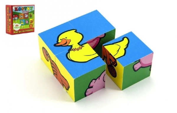 Kubus terninger fire terninge Mine første dyr træ 4 stk i æske 8,5x8,5x4cm MPZ