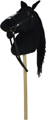 Plys hest på kæp med lyd, 70 cm, sort