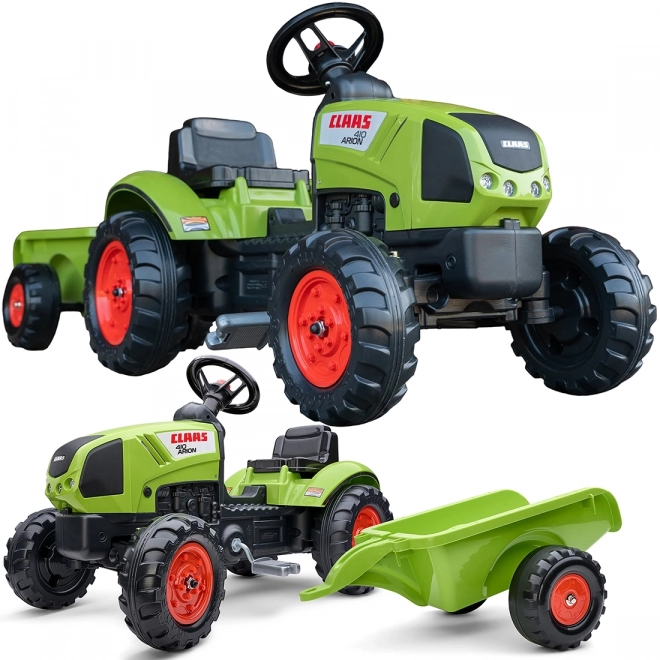 Træde-traktor Claas Arion 410 med trailer grøn