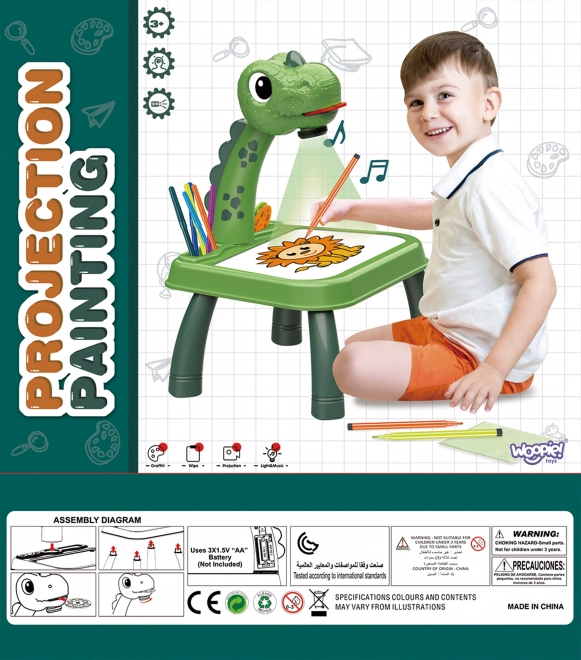 WOOPIE Dinosaur projektor med tavle og tuscher