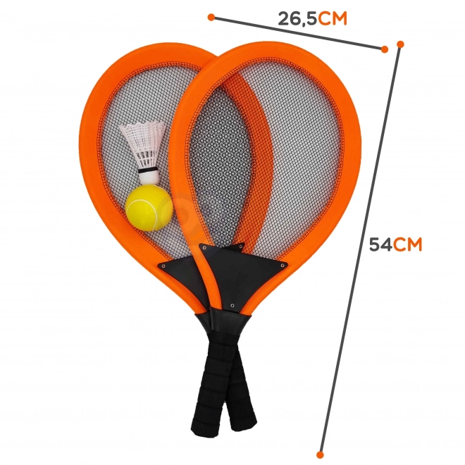 Woopie store ketsjere til tennis og badminton til børn sæt med bold og badmintonkurv