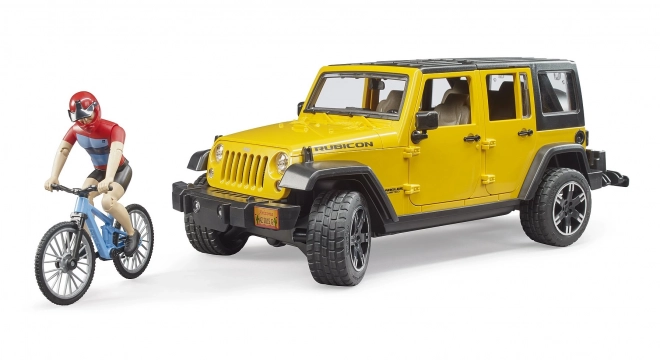 Bruder Jeep Wrangler Rubicon med cyklist og cykel