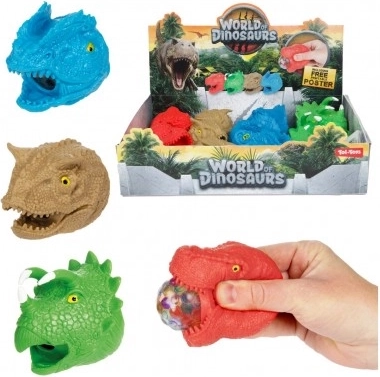 Dinosaurushoved, klemmende antistress 8 cm, 4 varianter, 12 stk i boks